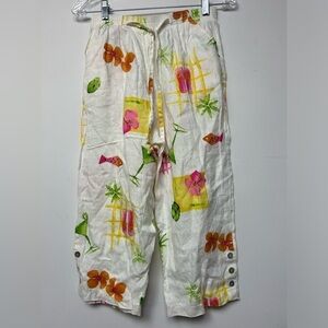 VINTAGE Seasuns Linen Tropical Hawaiian Print Multicolor Made USA Capris Size S